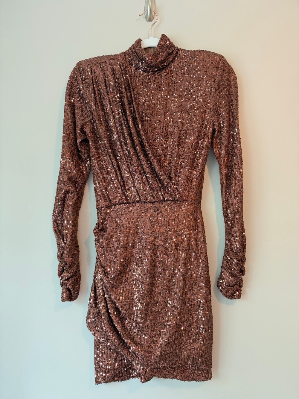 Ronny Kobo Brown Sequin Mock Neck Long Sleeve Mini Dress Sz XS VGUC